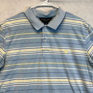 BROOKS BROTHERS Polo Shirt Men's XL Blue Cotton Striped Linen Blend Short Sleeve